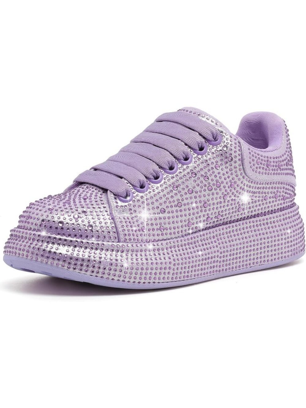 Women's Purple Glitter Neon Dressy Sparkly Rhinestone Bling Comfort Sneakers